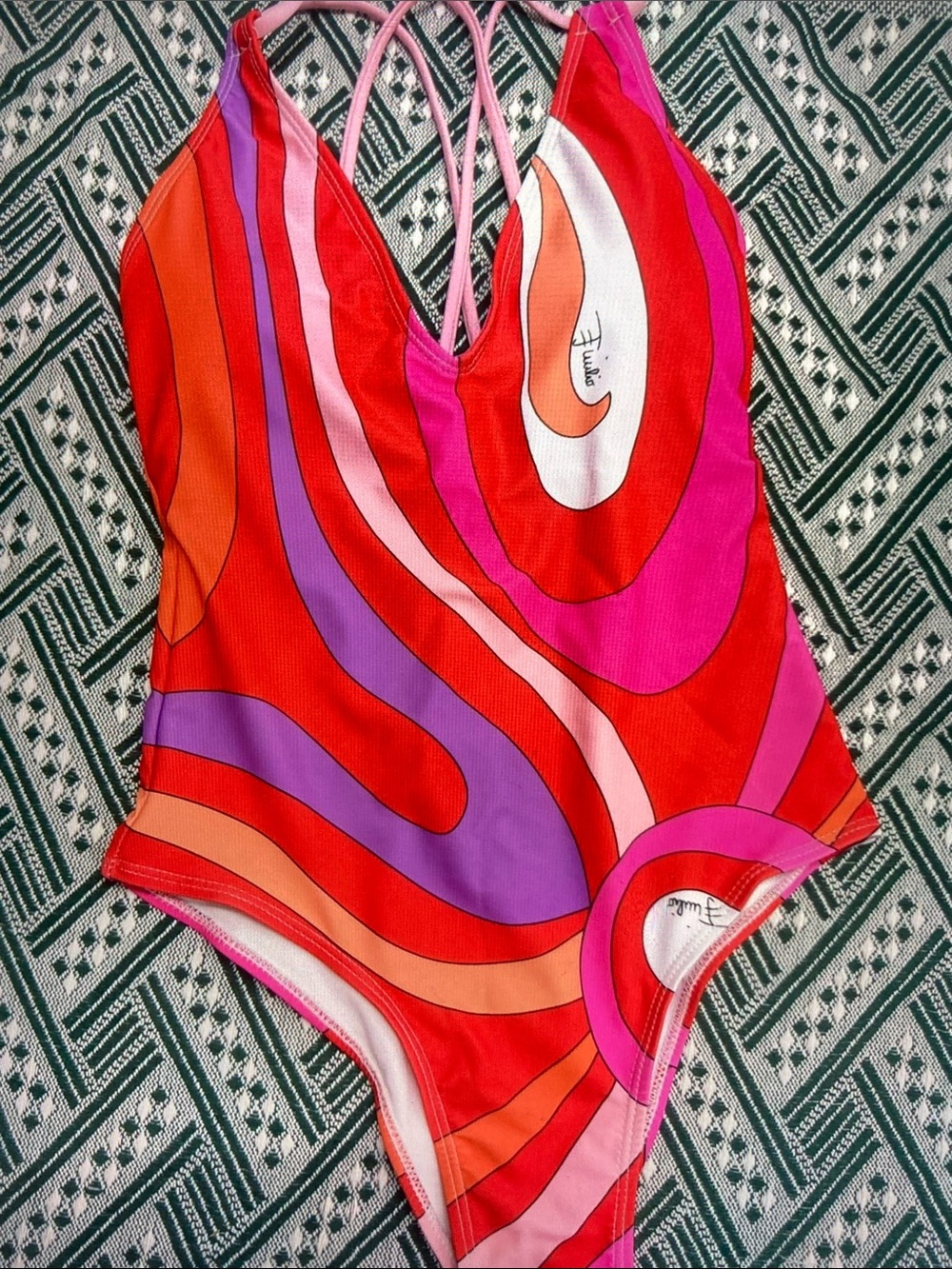 Emilio Pucci Vibrant Red Pink Purple Swirl One-Piece Swimsuit - Picture 5 of 8